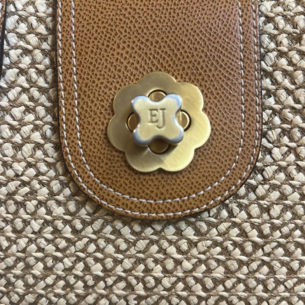 Eric Javits Straw & Leather Vintage Bag. Flower Closure Matching Mirror Included - Picture 3 of 16